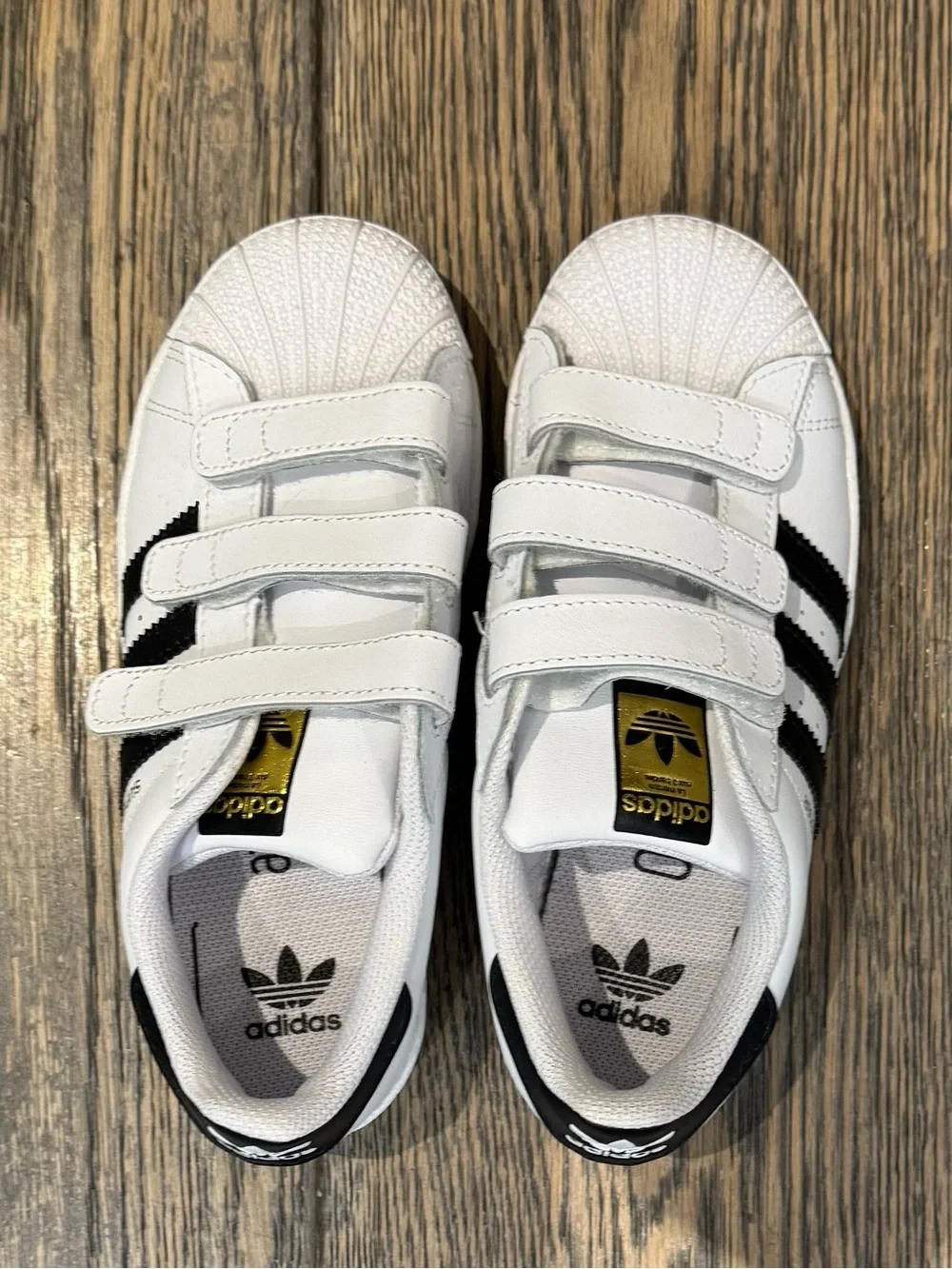adidas Kids White and Black Velcro Superstar Sneakers Never Worn!